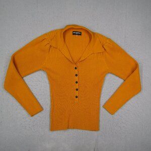 Karl Lagerfeld Sweater Women Medium Gold Long Sleeve Button up Pullover Collared